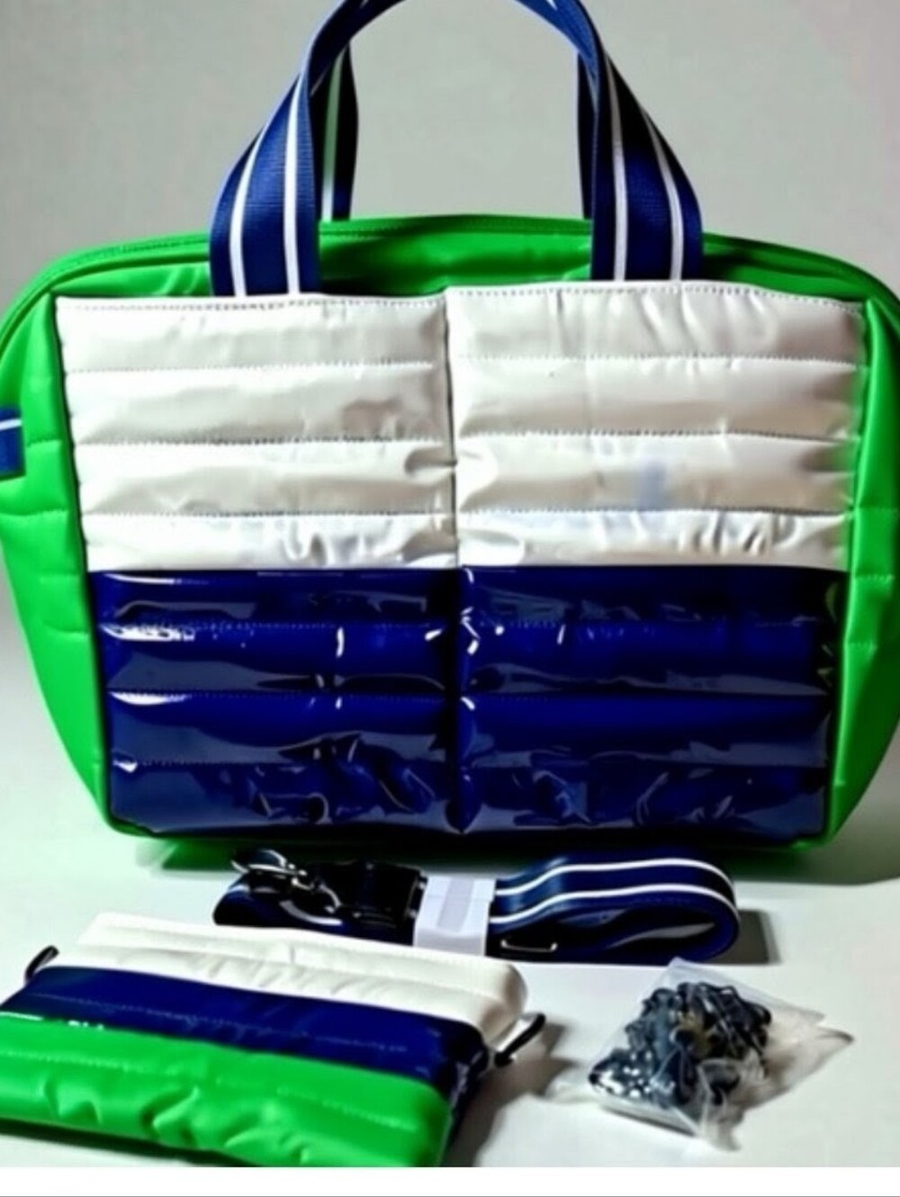 THINK ROYLN Life On The Fly Colorblock Tote & Crossbody Bag Set Green/Blue/White